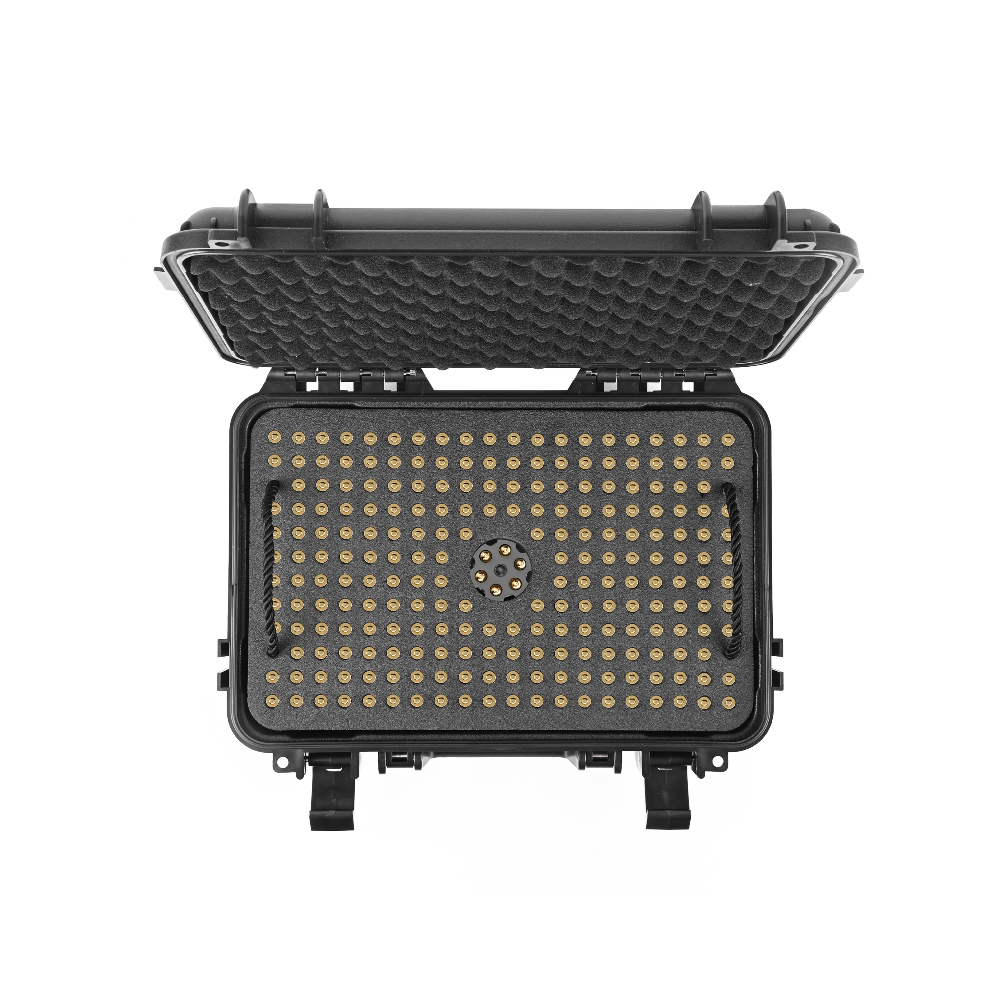 Top-down view of the shockproof 454-round ammo storage case, showcasing the precision-cut premium foam insert.