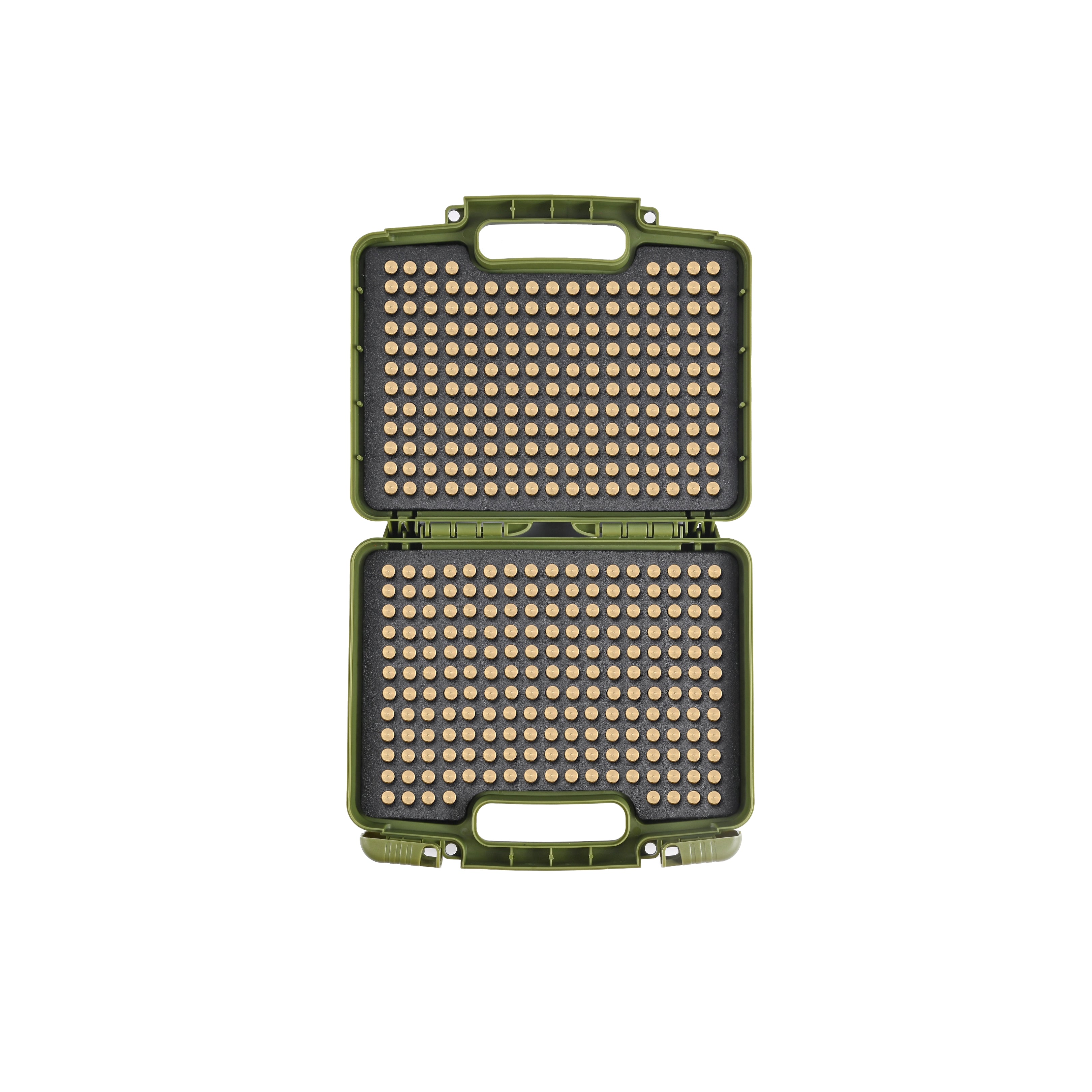 Open 10-inch 9mm waterproof bullet case displaying premium protective foam interior.