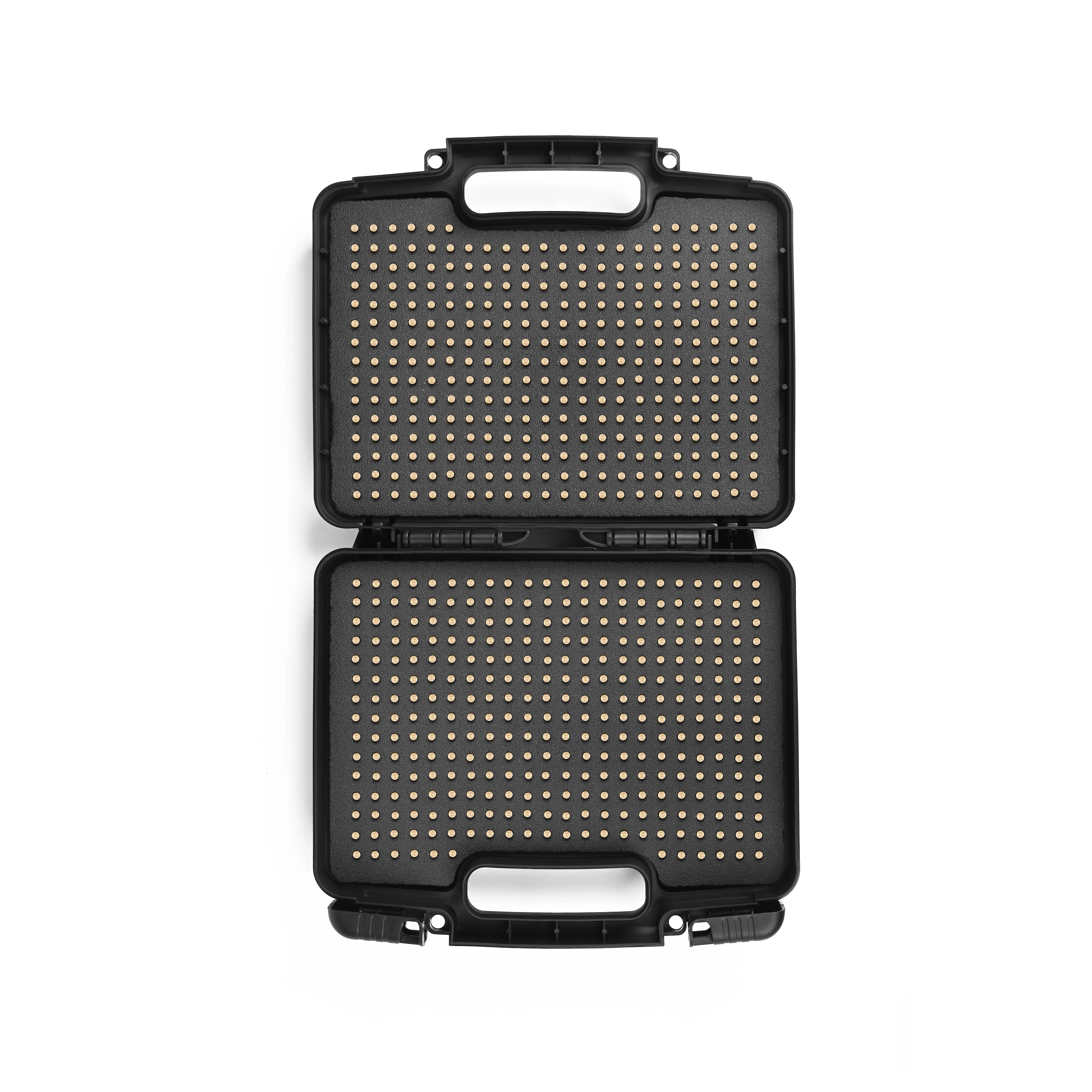 10-inch black waterproof ammo case open, showing a high-quality protective foam liner precision-cut for a massive 640 rounds of 22LR.