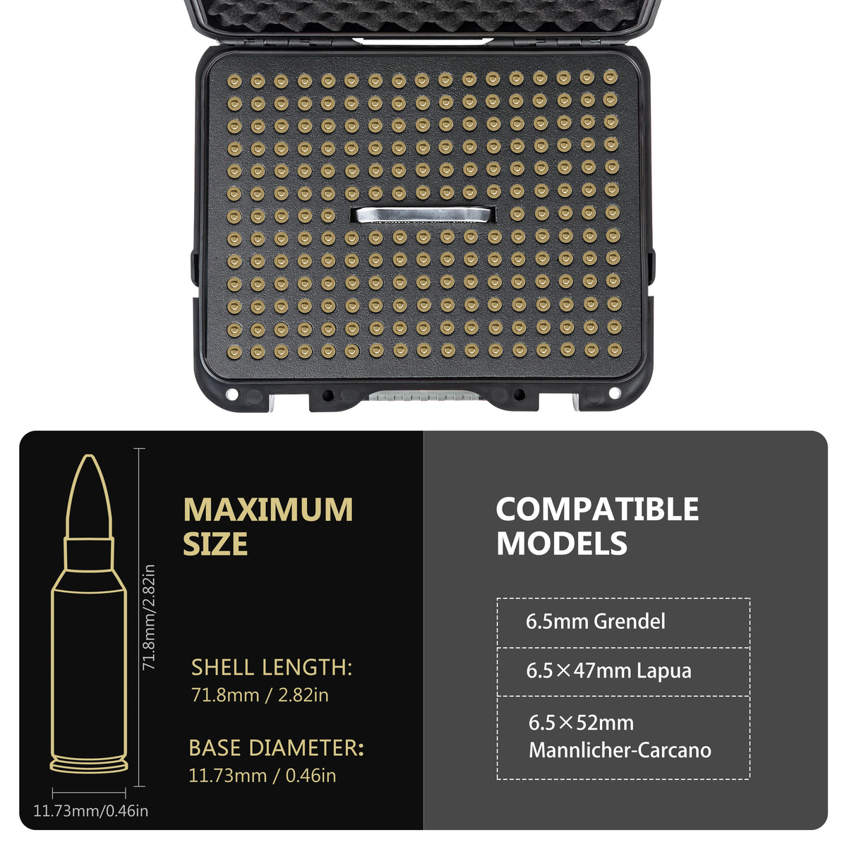 12" 12mm Ammo Storage Case 214 Round