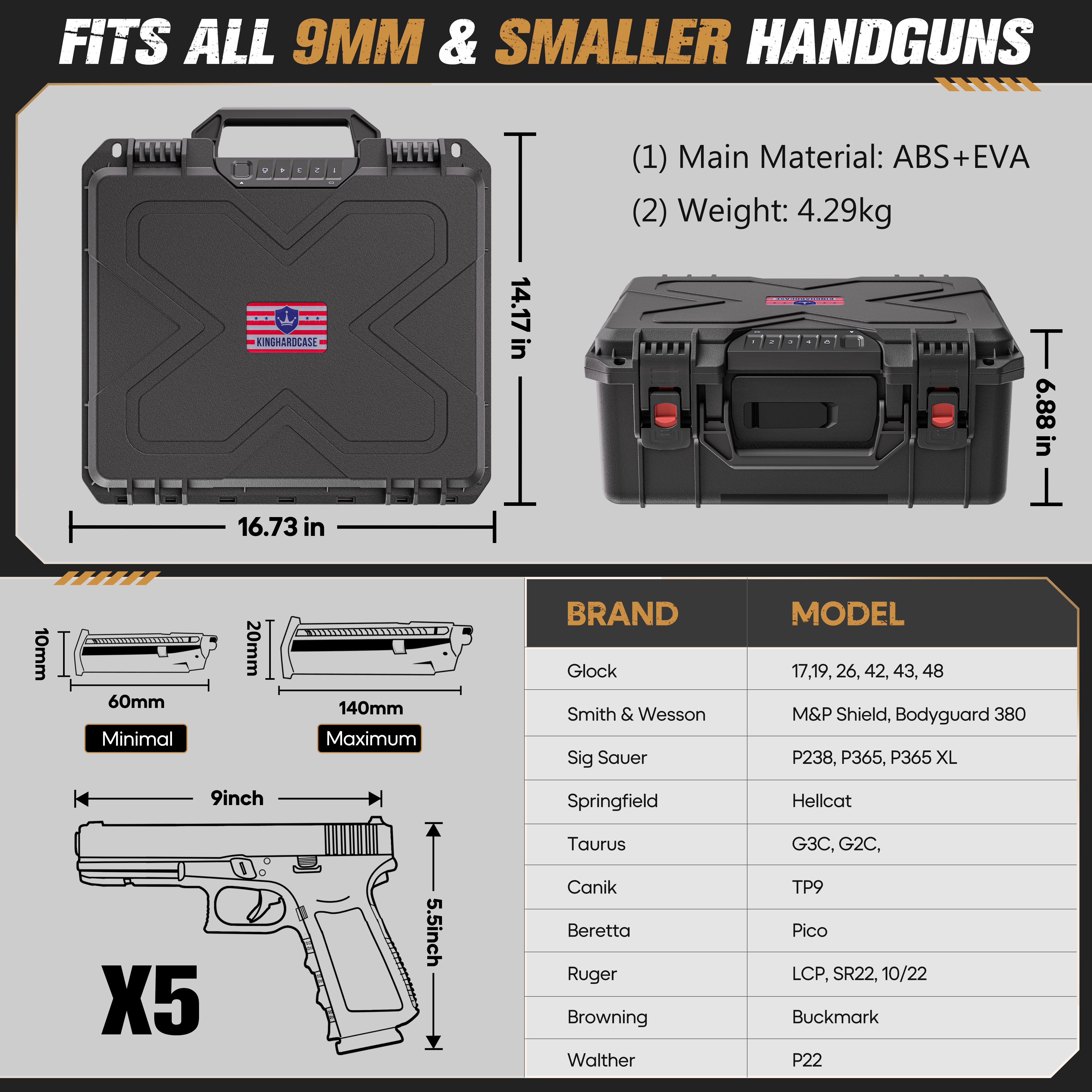 16" EV04 Biometric Tactical Pistol Case