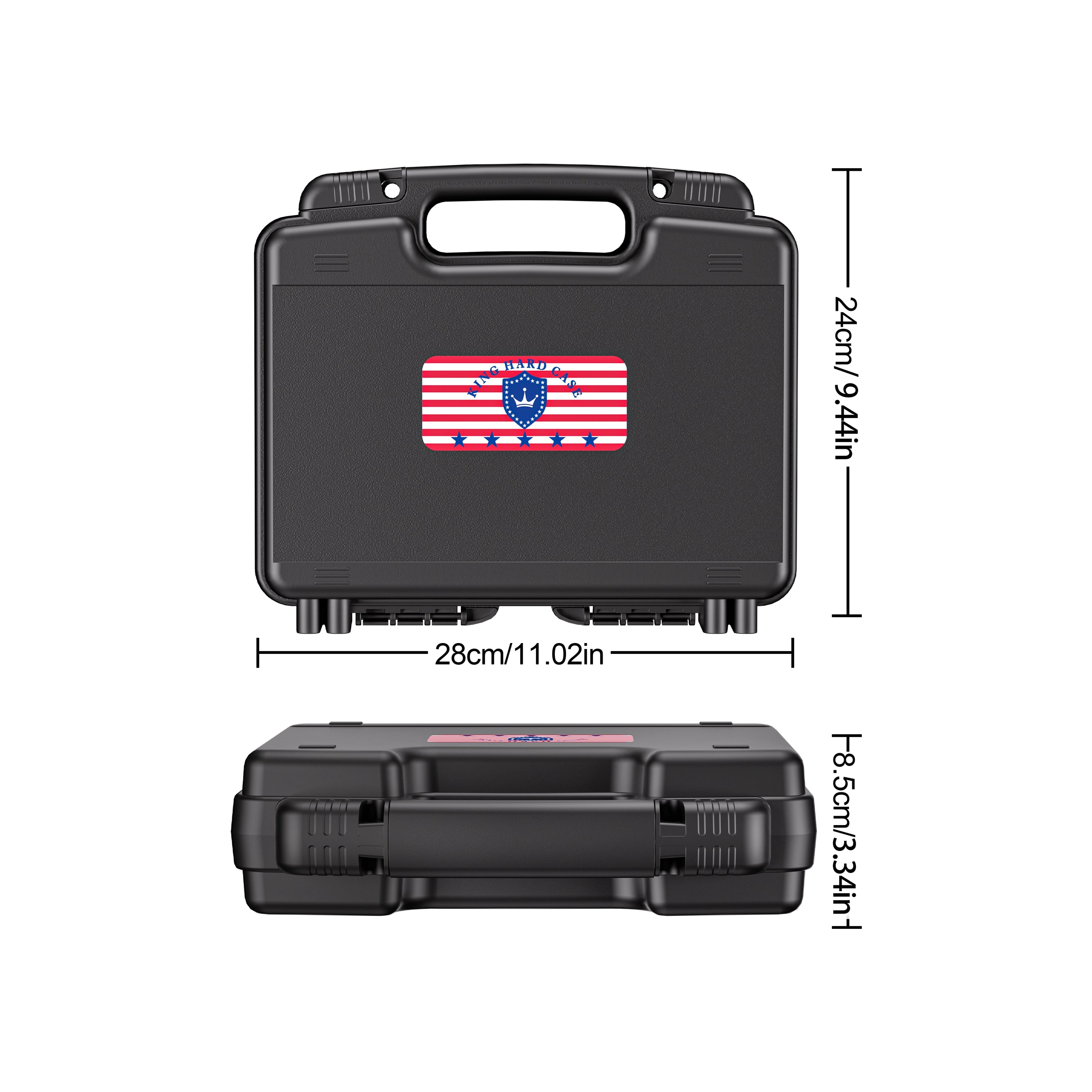 Exact dimensions and exterior size specifications of the 10-inch black waterproof weapon case.