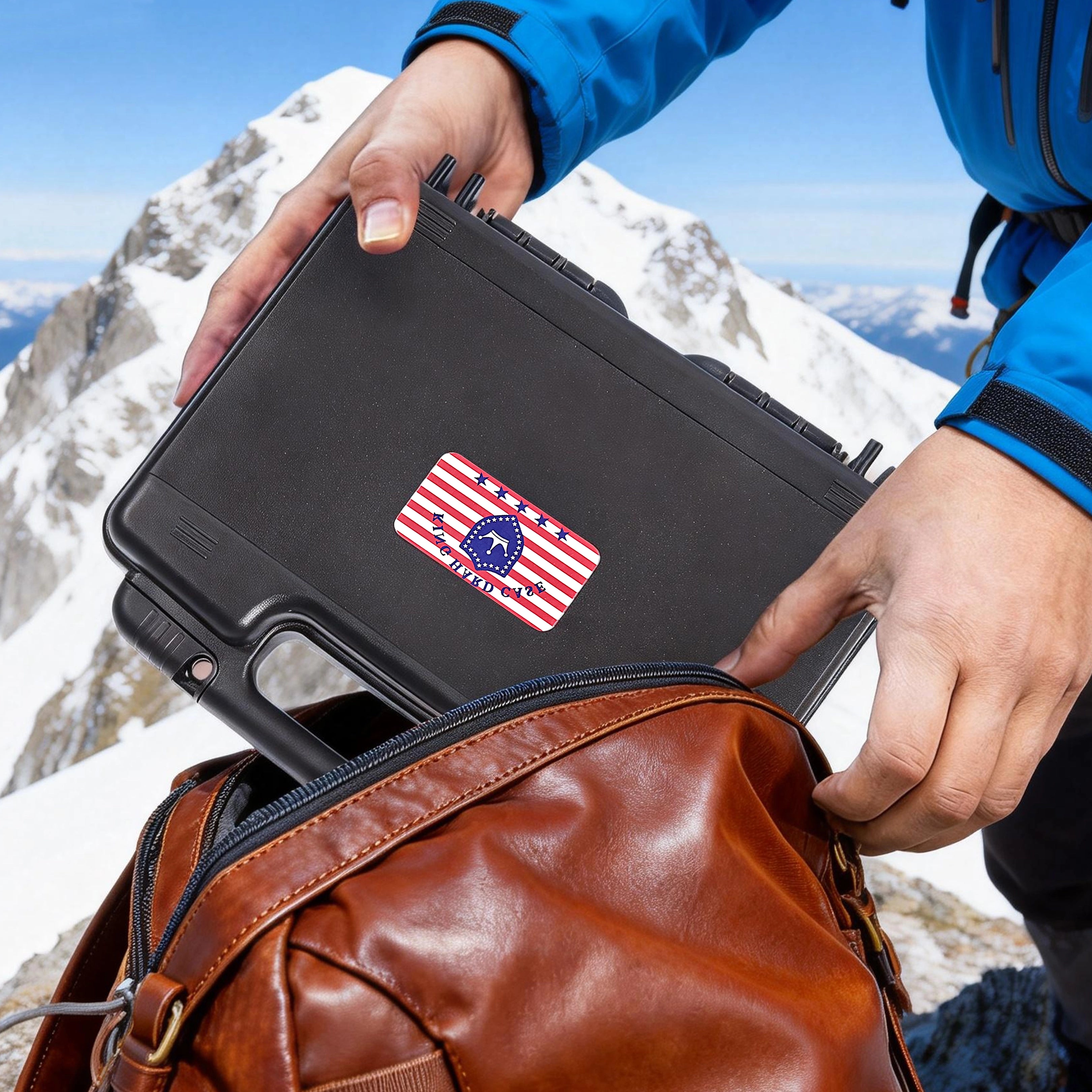 Person packing the portable 10-inch waterproof weapon case into luggage, highlighting its travel-friendly and lightweight design.