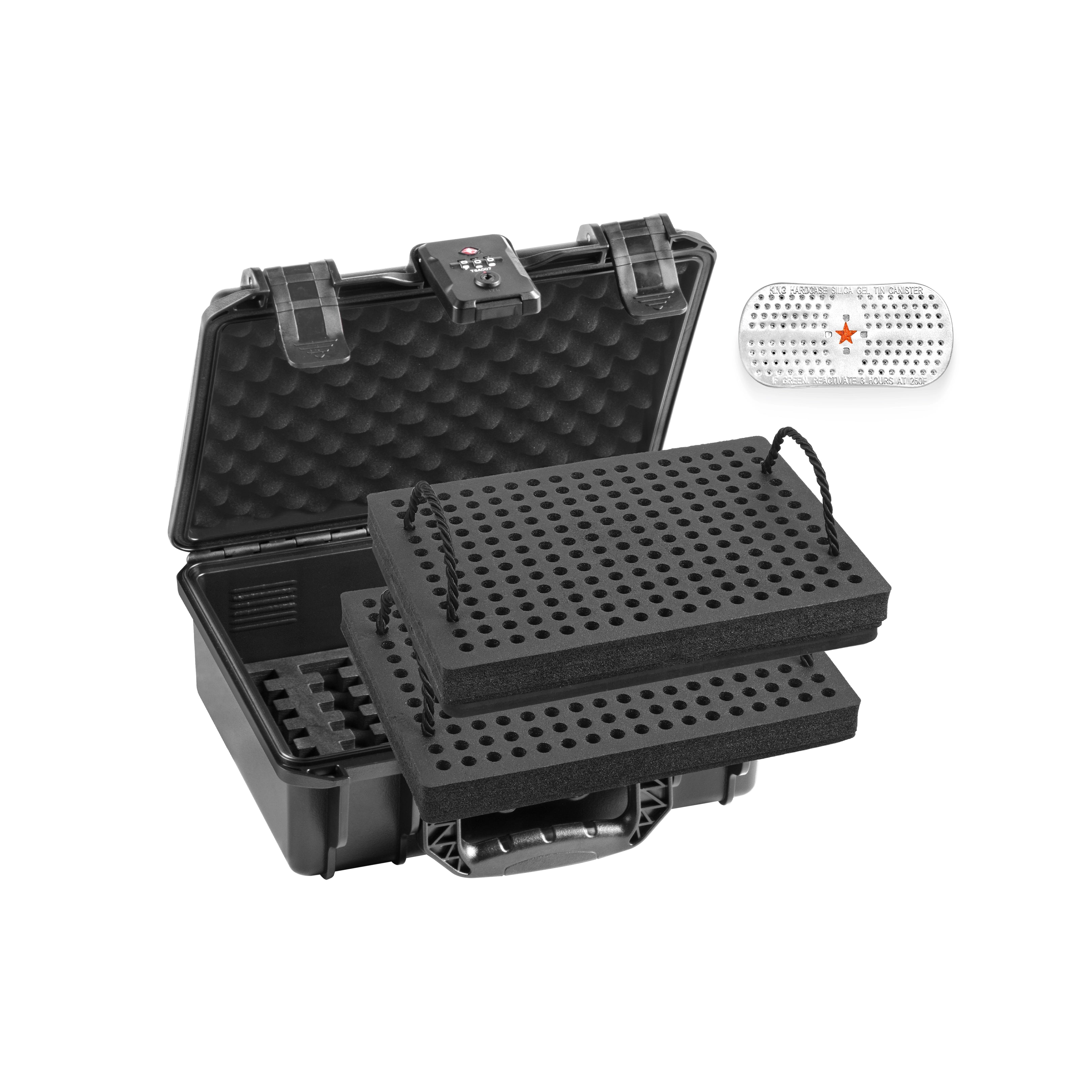 Moisture-proof waterproof ammo case featuring a dedicated desiccant storage slot to keep 9mm ammunition dry and prevent corrosion.