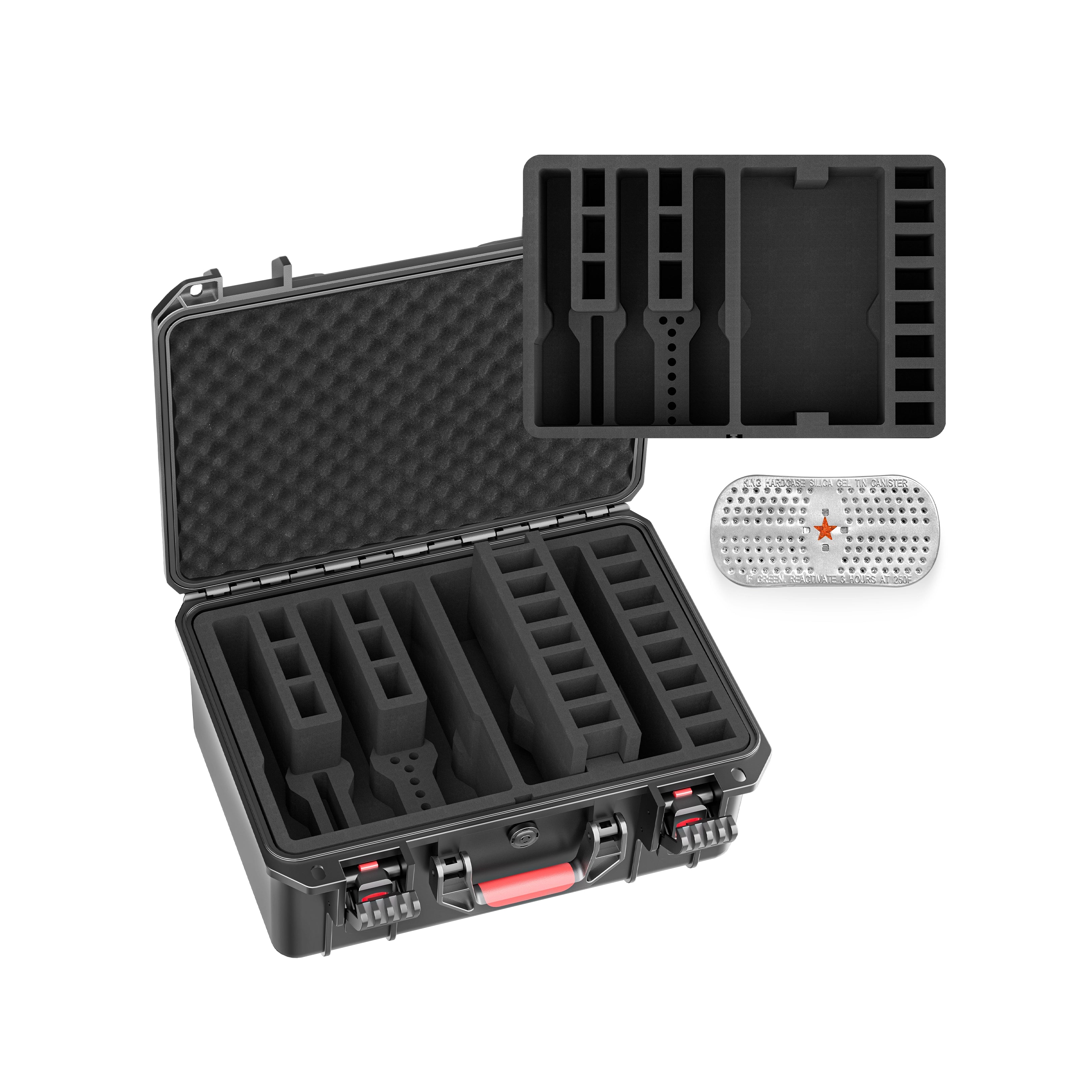 16 inch tactical gun case showing the removable DIY EVA foam module taken out for customizable accessory storage.