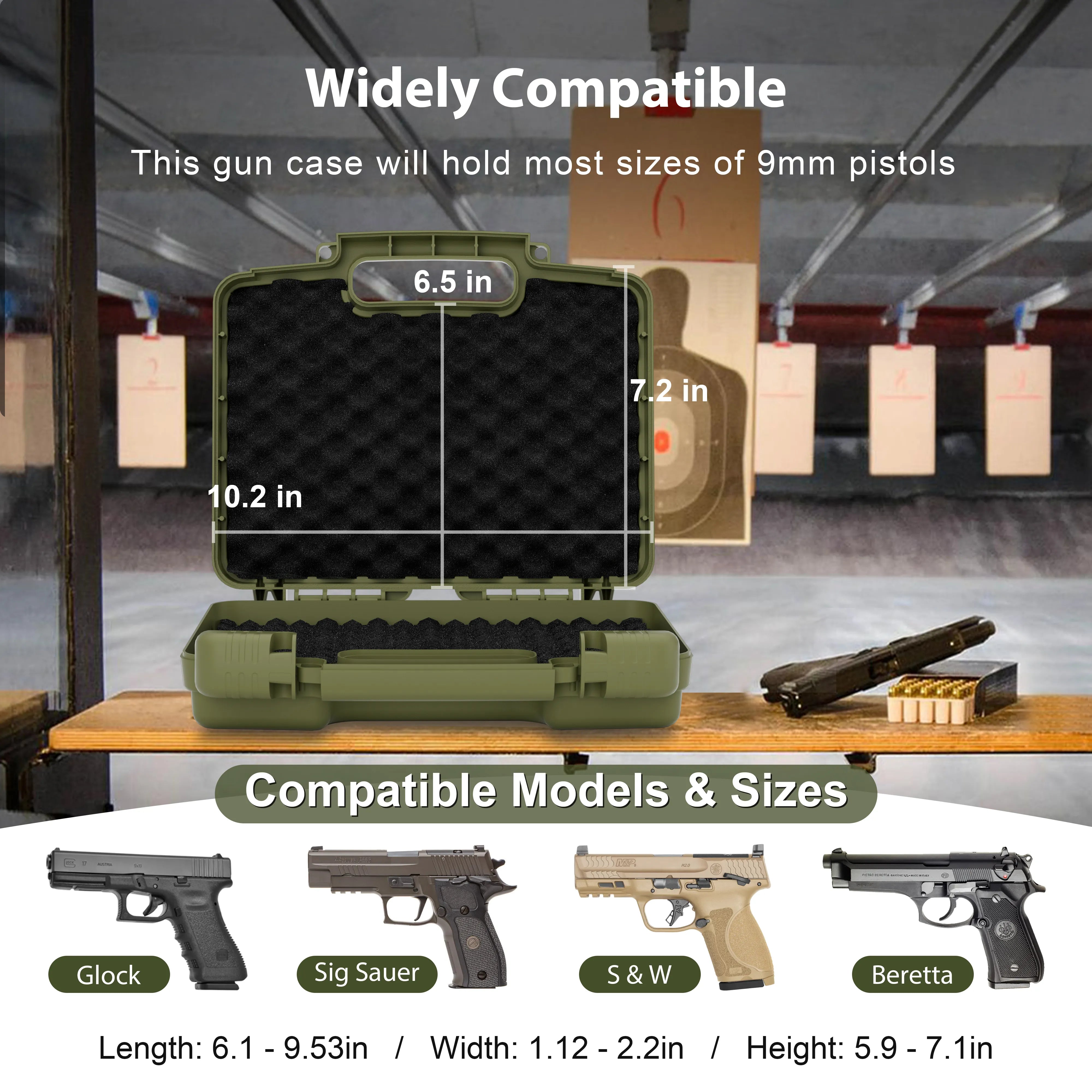 Widely compatible with most standard models, making it a versatile waterproof bullet case and handgun storage solution.